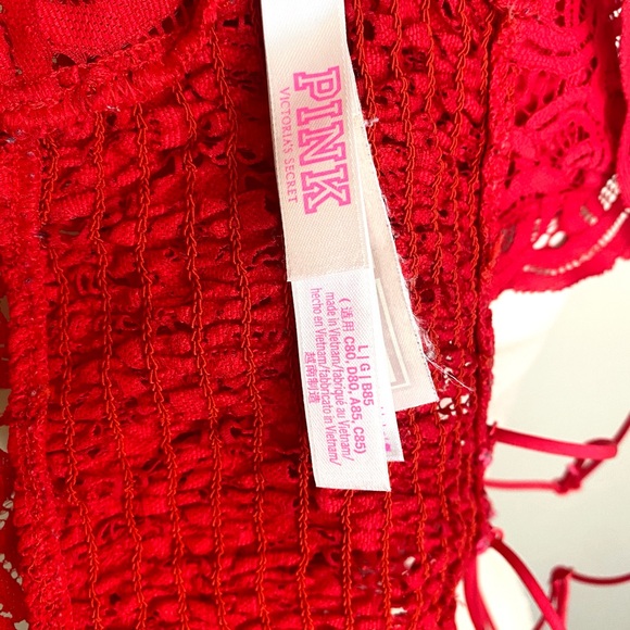 PINK Victoria's Secret Large Scarlet Red Lace Bralette Removable Bra Pads - Picture 6 of 6